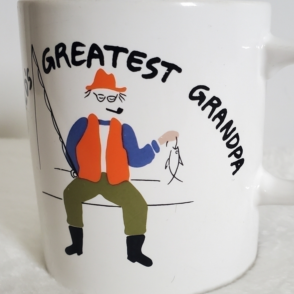 BAUCROFT Vintage VTG 1980 World's Greatest Grandpa Fishing Cup Mug 10 Oz - Picture 4 of 12
